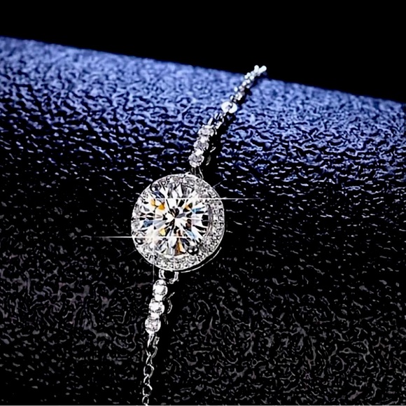 Moissanite Bracelet 1 CT Center Stone 925 Sterling Silver Platinum Plated Chain - Picture 3 of 14